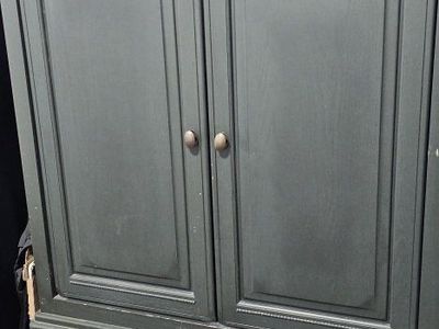 FREE Dark Green Wooden Armoire Cabinet with Two Lower Drawers and Natural Wood Top