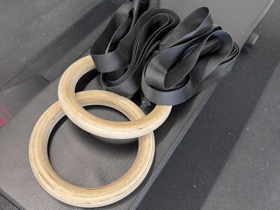 Rogue Wooden Gymnastics Rings with Adjustable Straps, like new