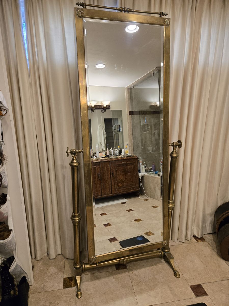 Brass stand alone full length mirror