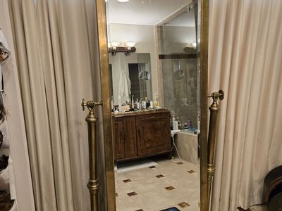 Brass stand alone full length mirror
