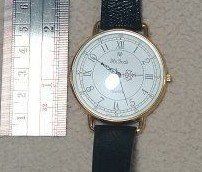 MxOnda Quartz Watch White Round Dial Gold Tone Black Genuine Leather Band Watch