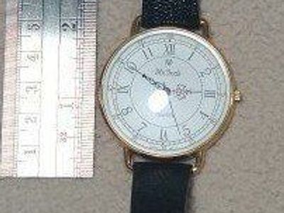 MxOnda Quartz Watch White Round Dial Gold Tone Black Genuine Leather Band Watch