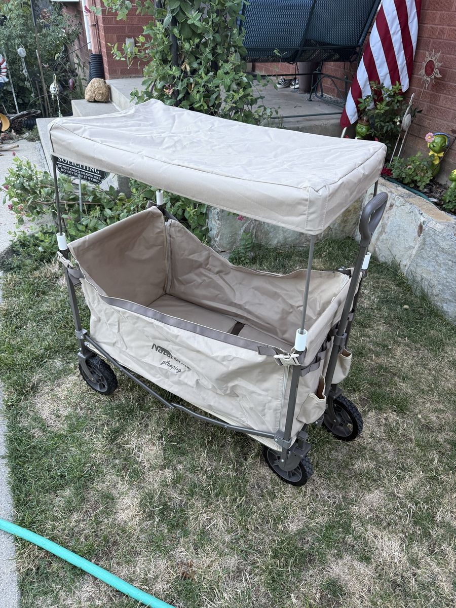 Nature Hike  Folding Wagon with Canopy - Beige, All-Terrain Wheels, Heavy Duty Cart