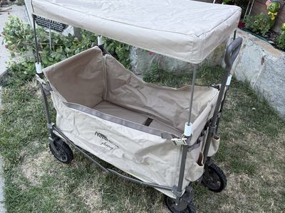 Nature Hike Folding Wagon with Canopy - Beige, All-Terrain Wheels, Heavy Duty Cart