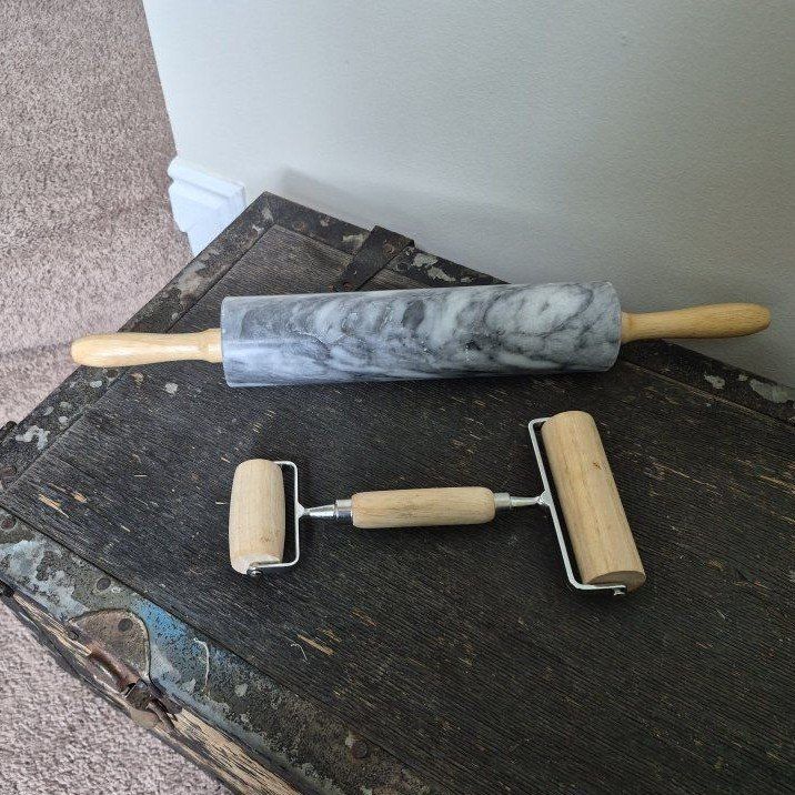 Marble Rolling Pin & Wooden Dough Docker Set - Baking Tools for Pastry, Pizza, Cookies