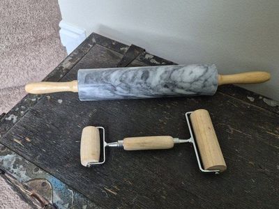Marble Rolling Pin & Wooden Dough Docker Set - Baking Tools for Pastry, Pizza, Cookies