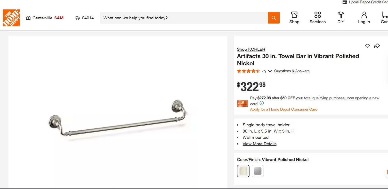 NEW--Pair (2) of Kohler Artifacts 30" Towel Bars - Polished Nickel