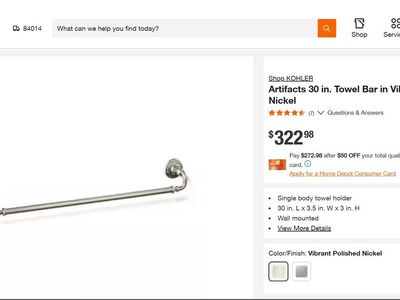 NEW--Pair (2) of Kohler Artifacts 30" Towel Bars - Polished Nickel