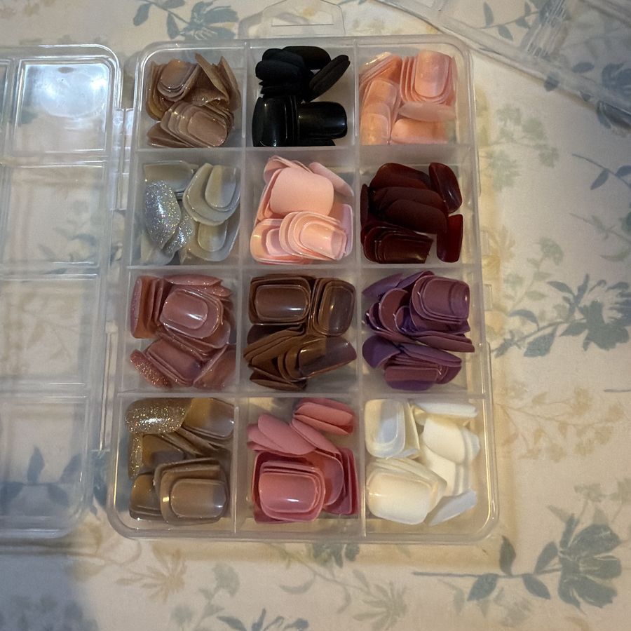 Assorted Press-On Nails - Various Colors & Shapes - Partially Used, Good Condition