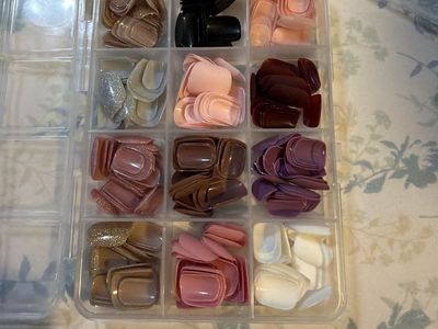 Assorted Press-On Nails - Various Colors & Shapes - Partially Used, Good Condition