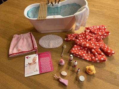 Our Generation Doll Bathtub Set with Accessories - Pink Tub, Robe, & Spa Items