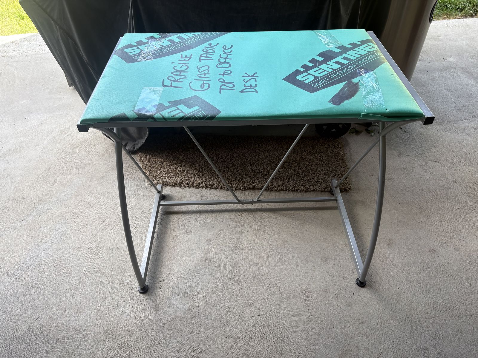 Glass top metal framed desk