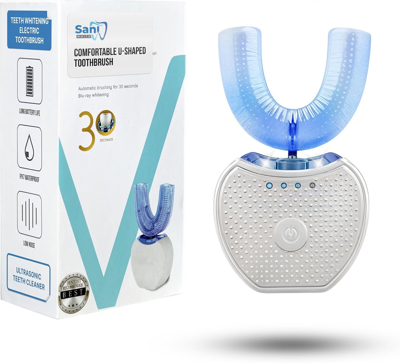 NEW FREEZE2TRIM Sani White Ultrasonic Toothbrush, Ortho Sparkle Sonic Glow Brush, 360 Brite Adult U Shaped
