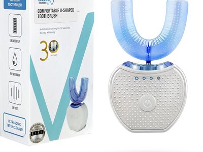 NEW FREEZE2TRIM Sani White Ultrasonic Toothbrush, Ortho Sparkle Sonic Glow Brush, 360 Brite Adult U Shaped