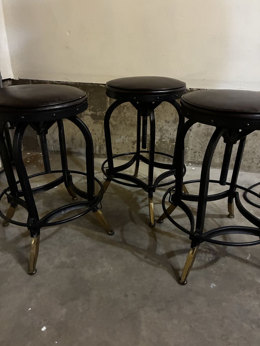 Set of 3 Industrial Style Adjustable Swivel Bar Stools - designer stools