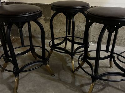 Set of 3 Industrial Style Adjustable Swivel Bar Stools - designer stools
