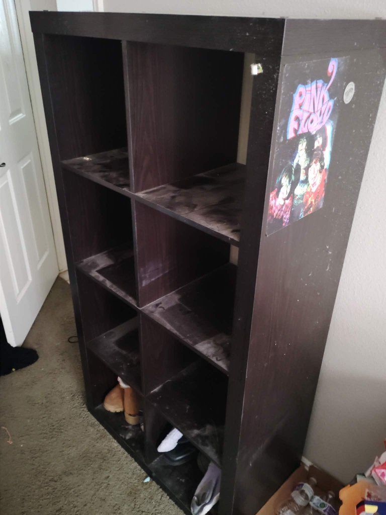 IKEA KALLAX 2x4 Cube Storage Unit Bookcase - Dark Brown with Stickers