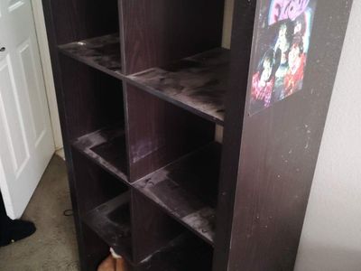 IKEA KALLAX 2x4 Cube Storage Unit Bookcase - Dark Brown with Stickers