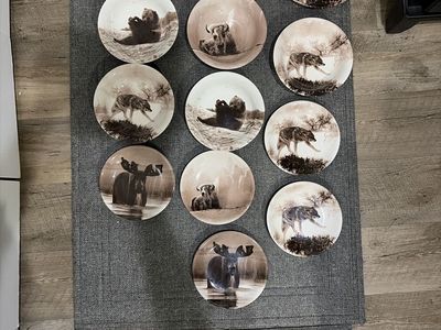 Yellowstone Park Foundation Wildlife-Themed Collector Plates & Bowls Bears, Wolves, Moose - Set of 13 Decorative Plates