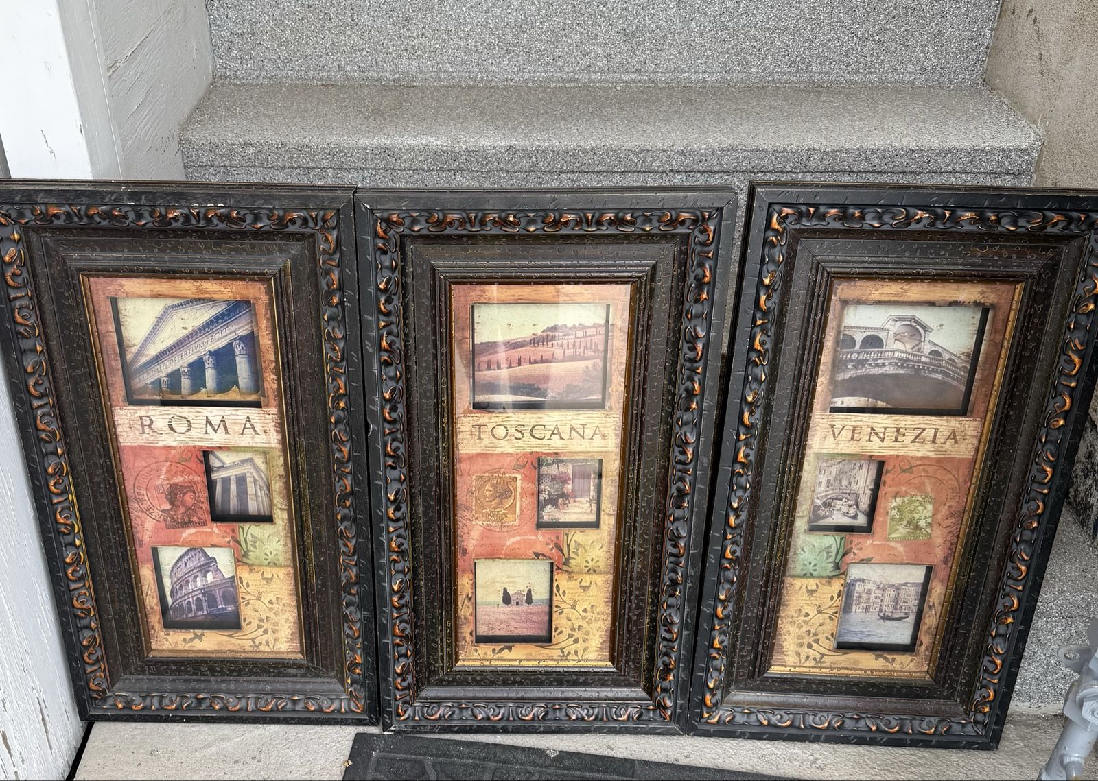Set of 3 Italian City Framed Wall Art Prints Roma Toscana Venezia
