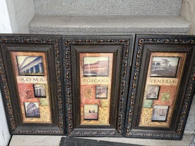 Set of 3 Italian City Framed Wall Art Prints Roma Toscana Venezia