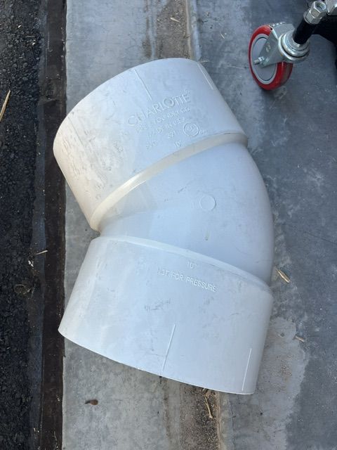 10" PVC 45 degree elbow ( drainage and sewer not pressure rated )