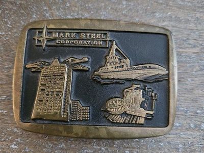 Vintage 1991 Anacortes Brass Works Solid Brass Mark Steel Corp Belt Buckle