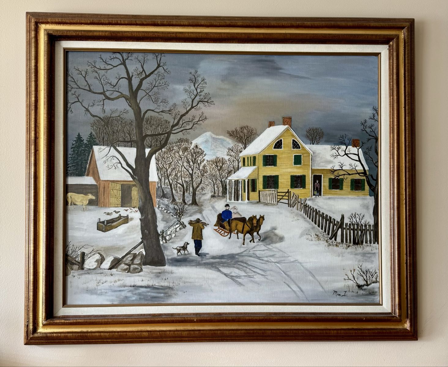 Original Oil, Painting Country Winter Scene