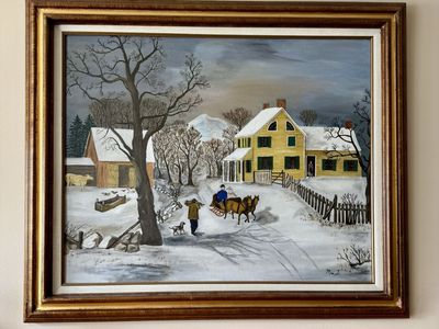 Original Oil, Painting Country Winter Scene