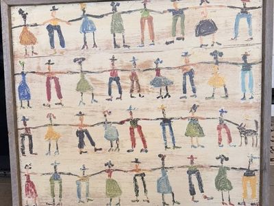 Sugarboo Rustic Folk Art "People Holding Hands" Framed Wall Decor - Charming Farmhouse Style