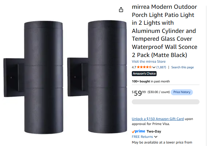NEW MIRREA Modern Outdoor Porch Light Patio Light - 4 Pack, Matte Black, Aluminum Cylinder, Waterproof Wall Sconce