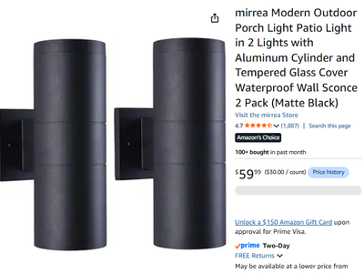 NEW MIRREA Modern Outdoor Porch Light Patio Light - 4 Pack, Matte Black, Aluminum Cylinder, Waterproof Wall Sconce