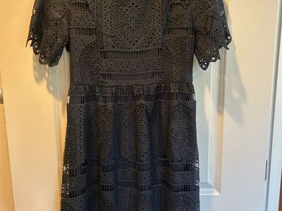 Polagram Black Lace Crochet Short Sleeve Dress - Size L