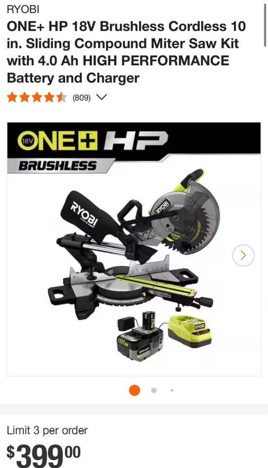 Ryobi ONE+ HP 18V Brushless Cordless 10 in. Sliding Compound Miter Saw