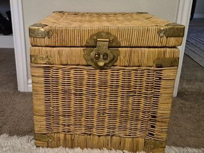 Wicker Chest with Brass Accents - Versatile Home Decor