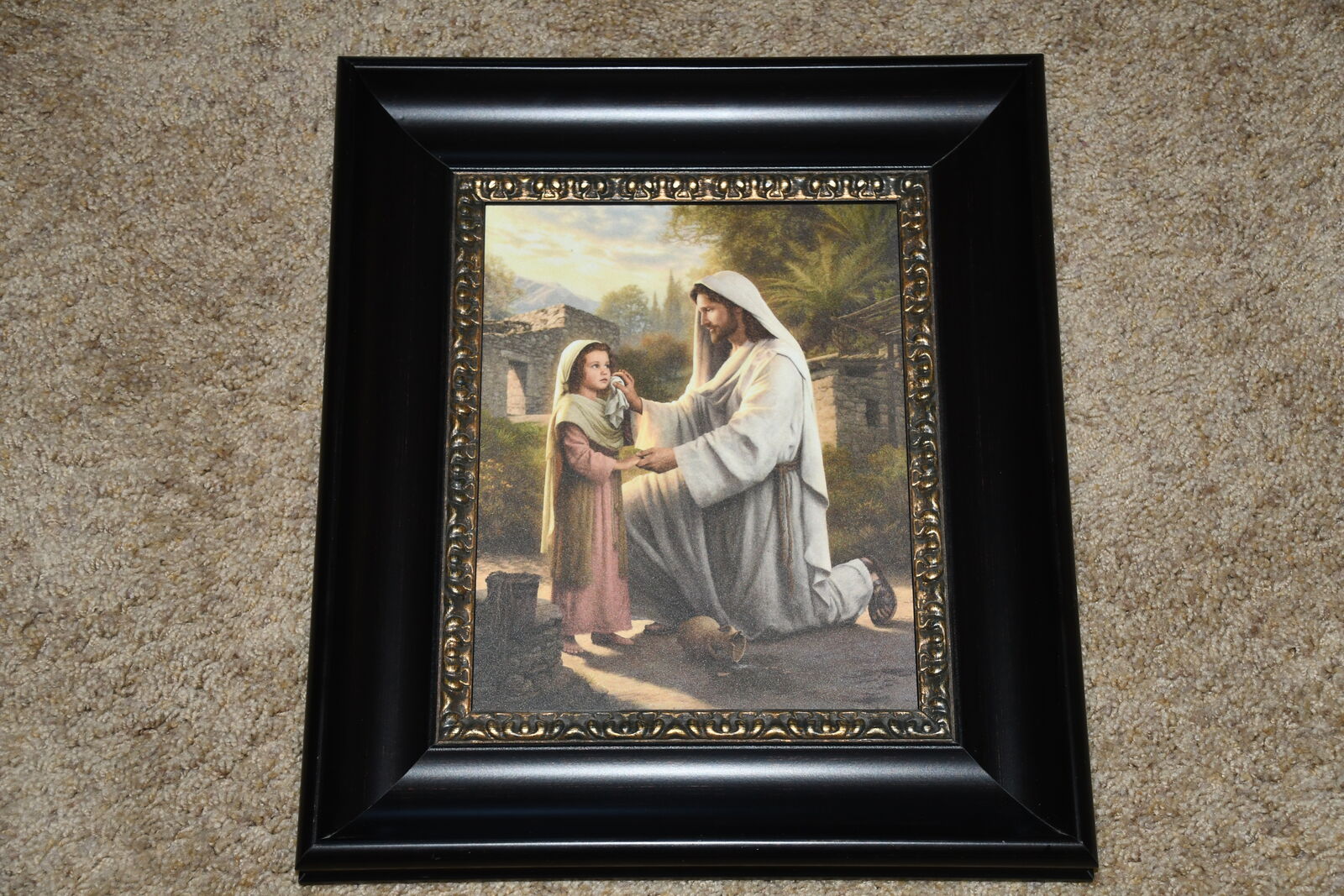 "I WILL DRY YOUR TEARS" JESUS with CHILD PICTURE ~ SIMON DEWEY ~ 13" x 15" FRAMED