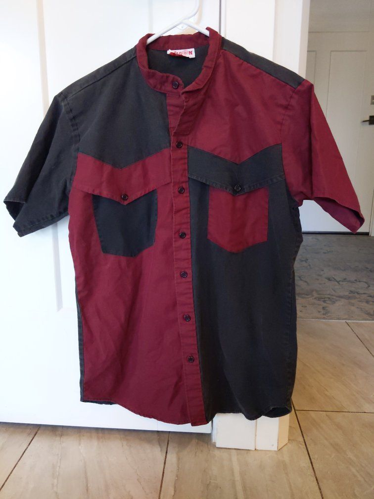 Wagon Wheels Mens Western Style Short Sleeve Button-Up Mechanic style Shirt