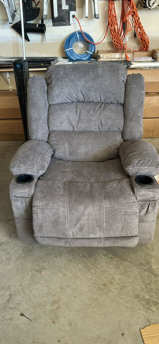 Gray Recliner Chair with Cup Holders