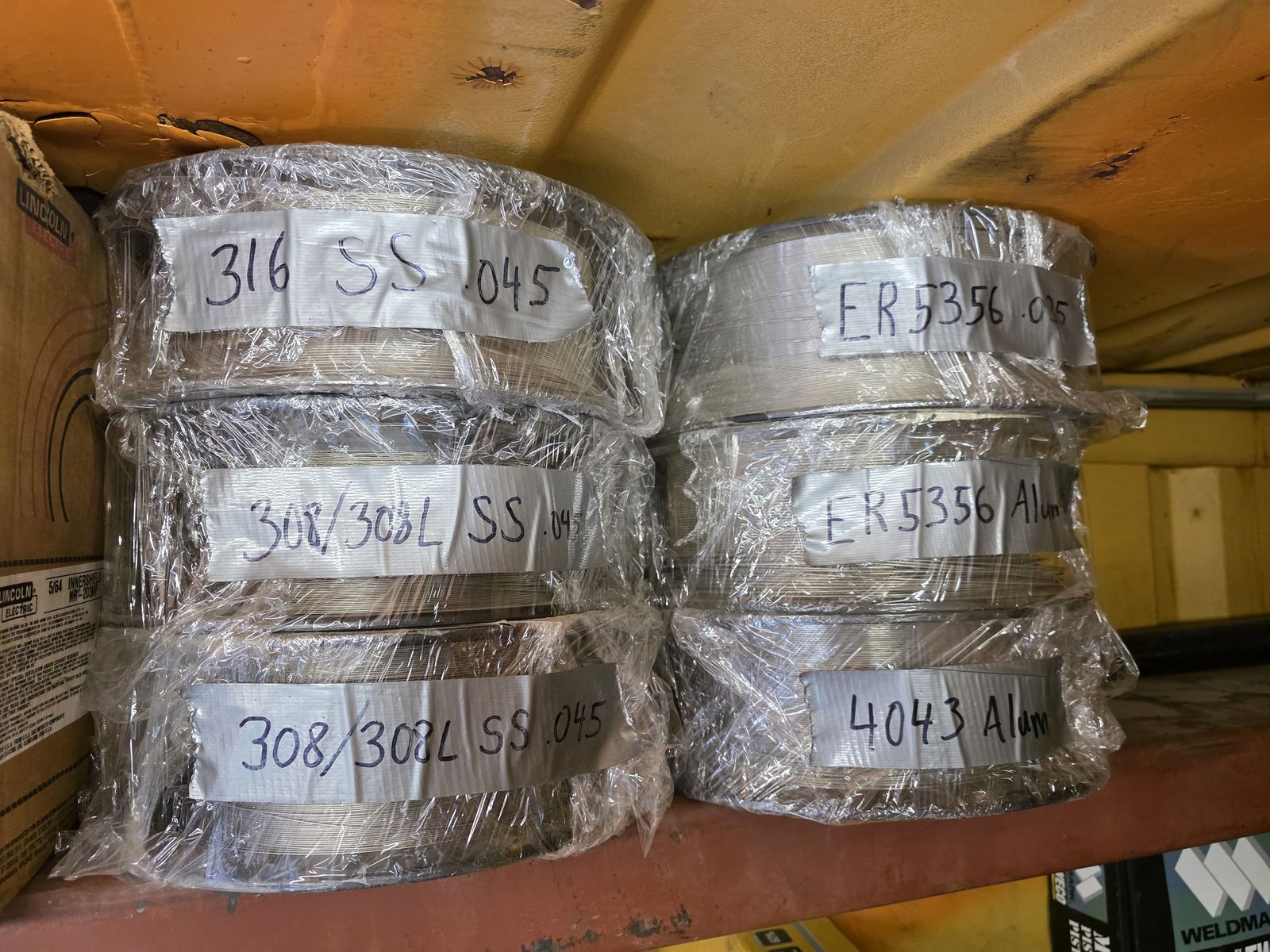 Assorted Welding Wire: Including Stainless, Aluminum, and Corten