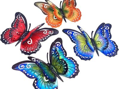 4-Pack Metal Butterfly Outdoor Wall Decor- 6.5'' Double Wings Butterflies, Hanging Decorations for Fence Garden Yard Patio