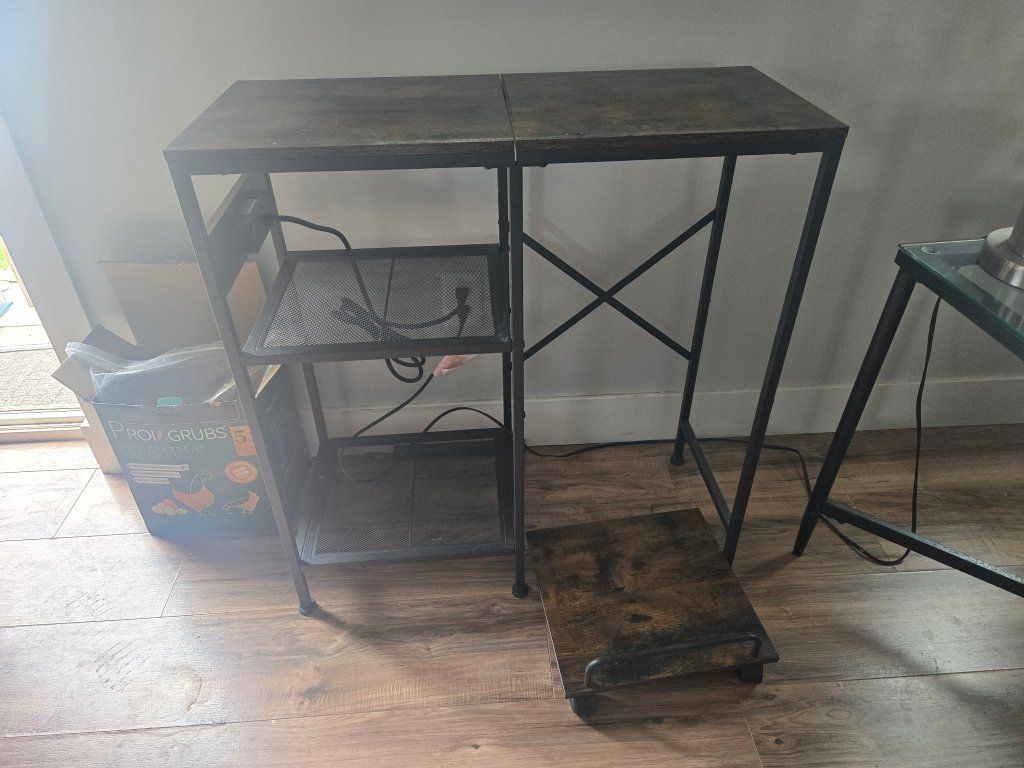 Industrial Style Console Table with Built-in Power Outlets & USB Ports, Wood & Metal