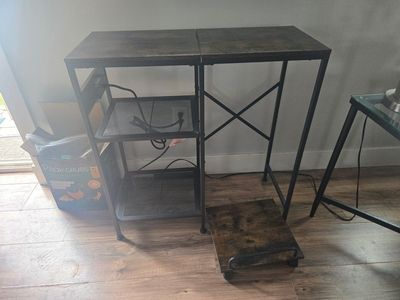 Industrial Style Console Table with Built-in Power Outlets & USB Ports, Wood & Metal