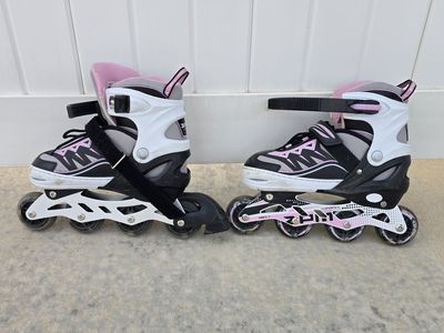 2PM Adjustable Inline Skates Pink White & Black, Youth Size Large 3Y-6Y