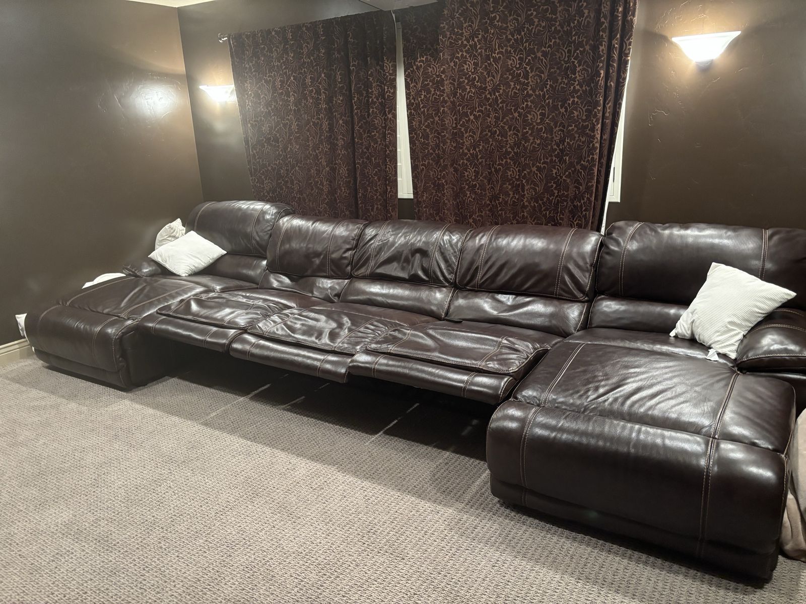 Brown Leather Reclining Sectional – Home Theater / Family Sectional