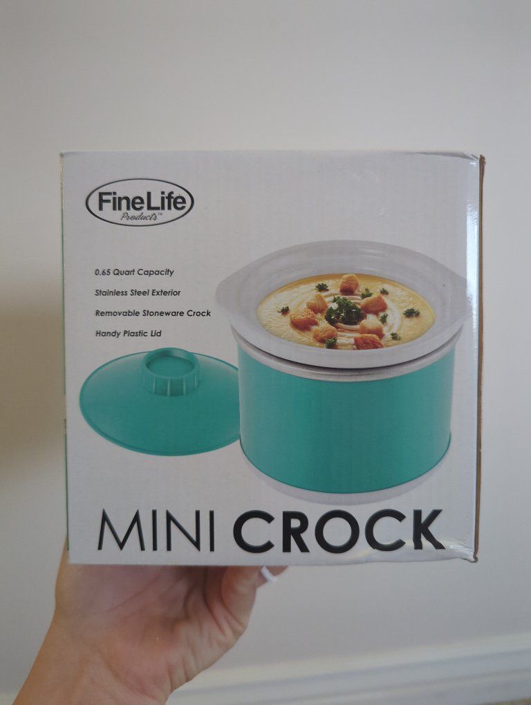 FineLife Mini Crock 0.65 Quart Stainless Steel Exterior Removable Stoneware Crock Teal (2 available)