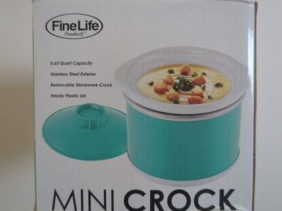 FineLife Mini Crock 0.65 Quart Stainless Steel Exterior Removable Stoneware Crock Teal (2 available)
