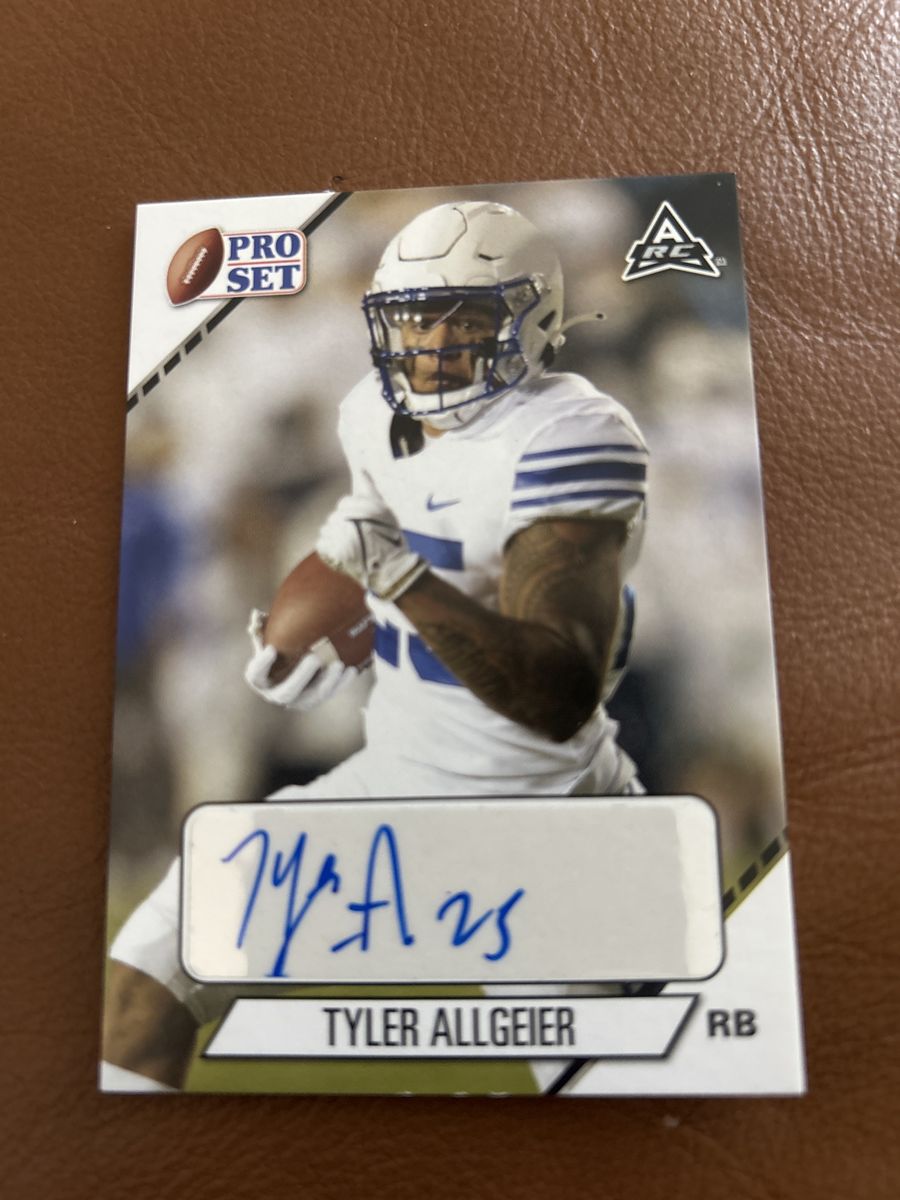 2021 Rookie BYU Cougars Pro Set Tyler Allgeier Autographed Rookie Card RB Football Collectible Hand Signed Auto Pro Set