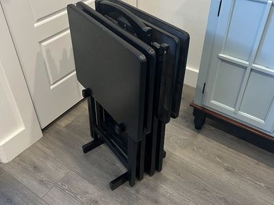 Set of 4 Black Wood TV Tray Tables with Stand
