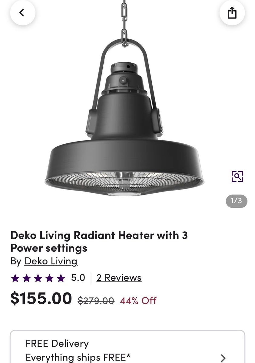 Deko Living Outdoor/Indoor Hanging Patio Heater w/ Remote Control - 3 Power Settings (Plug-In) - 2 Available