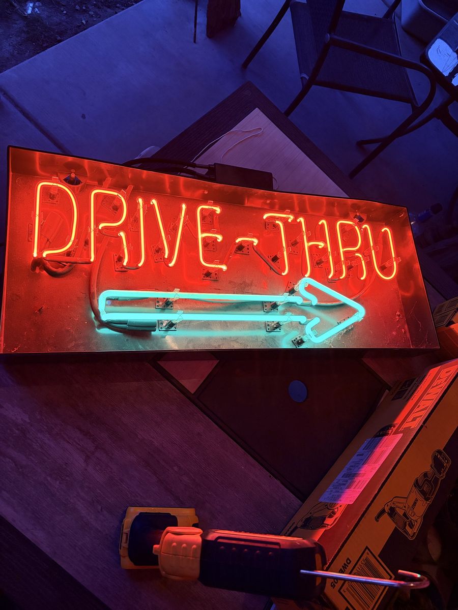 Vintage Drive-Thru Neon Sign with Arrow